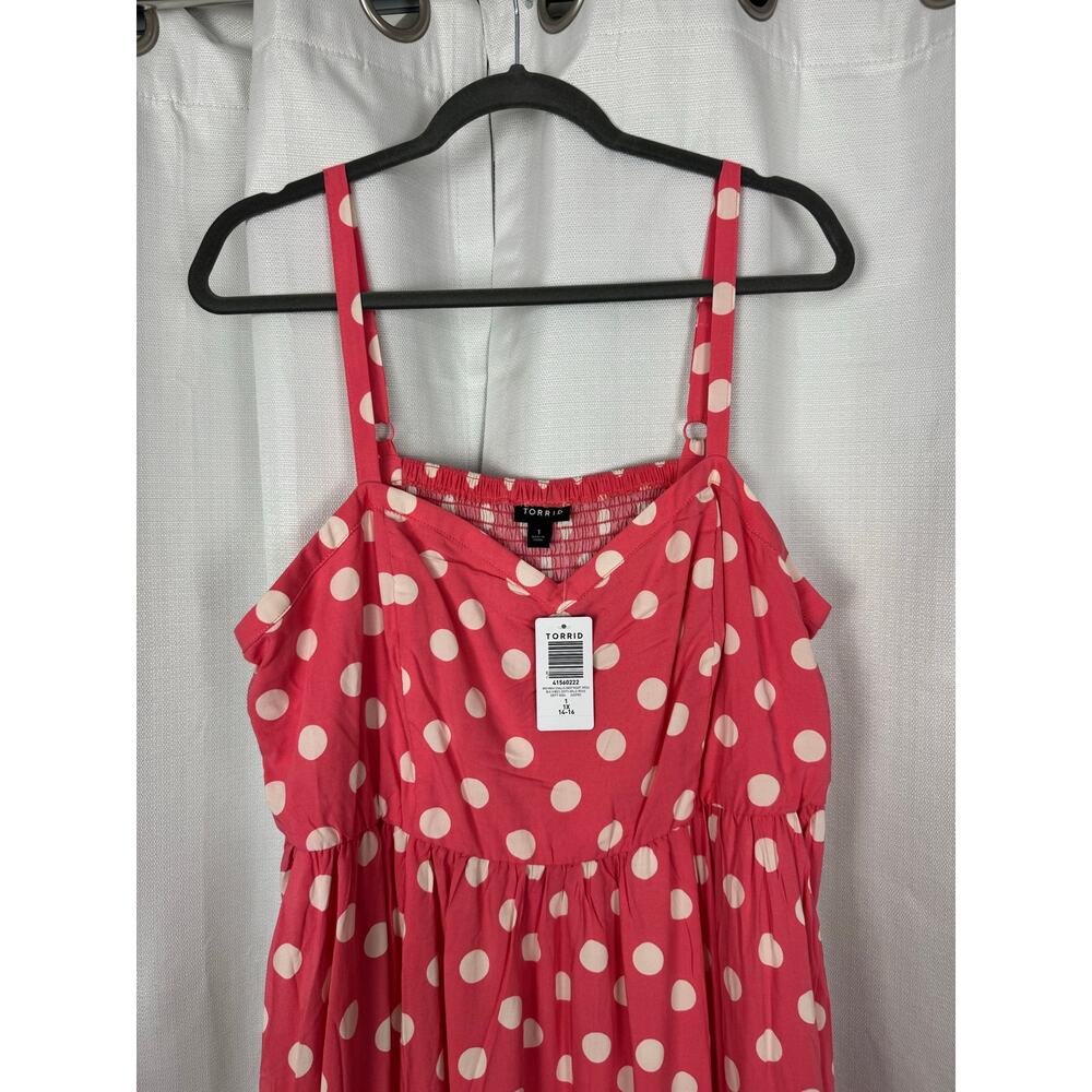 Torrid Midi Challis Sweetheart Dress Pink Polka Dot Size 1 - Picture 7 of 11